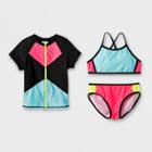 Girls' Color Me Bad Bikini With Rash Guard Set - Art Class Black