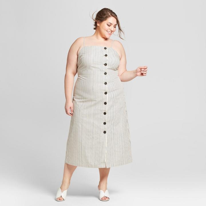 Women's Plus Size Striped Sleeveless Button-down Midi Slip Dress - Who What Wear Blue/white X, Blue/white