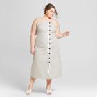 Women's Plus Size Striped Sleeveless Button-down Midi Slip Dress - Who What Wear Blue/white X, Blue/white