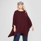 Women's Plus Size Boatneck Knit Poncho Sweater - A New Day Burgundy (red)