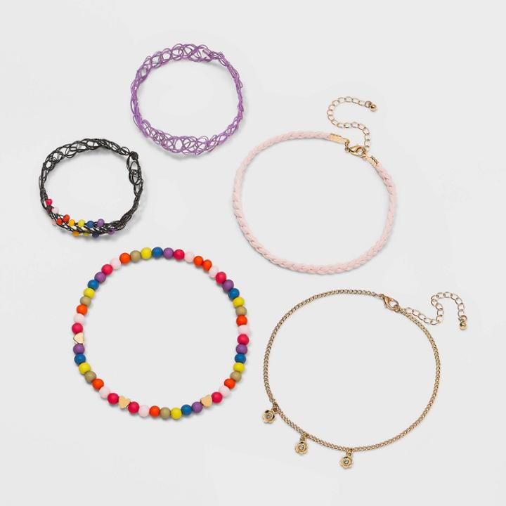Girls' 5pk Rainbow Choker Set - Cat & Jack , Red