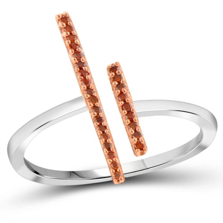 Distributed By Target 1/10 Ct. T.w. Round-cut Red Diamond Prong Set Bar Ring In Sterling Silver