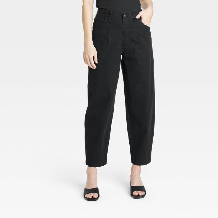 Women's Tapered Ankle Barrel Chino Pants - A New Day Black