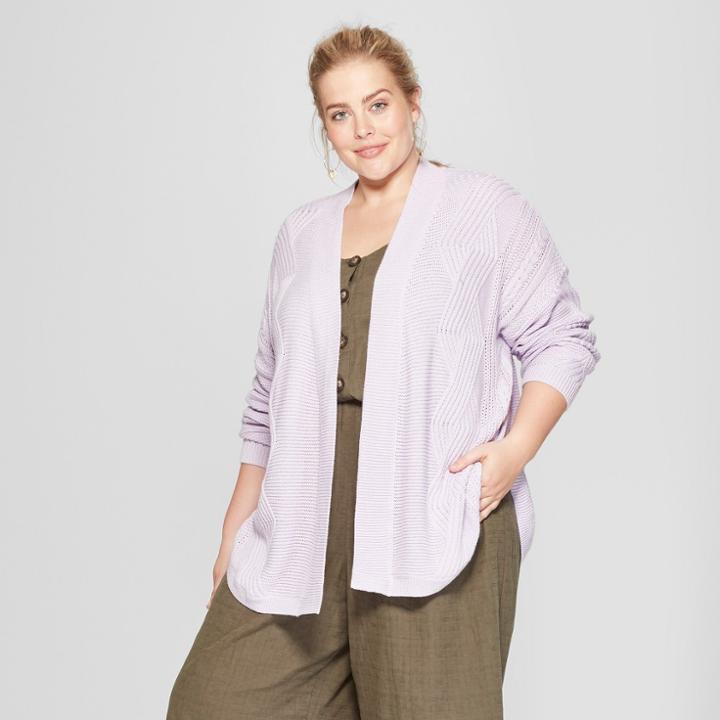 Women's Plus Size Cable Knit Cardigan - Universal Thread Purple X