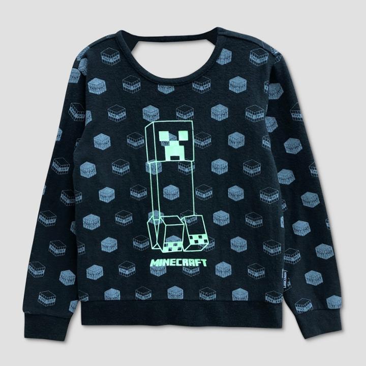 Girls' Minecraft Bar Back Long Sleeve Pullover - Black