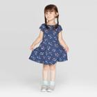Toddler Girls' Short Sleeve Heart Print Knit Dress - Cat & Jack Navy