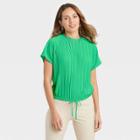 Women's Dolman Short Sleeve Plisse Top - A New Day Green