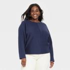 Women's Plus Size Long Sleeve Boat Neck Ottoman Top - A New Day Navy