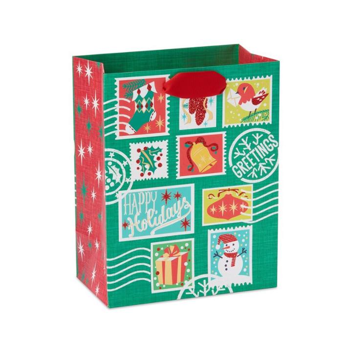 Papyrus Holiday Retro Stamps Medium Gift Bag,