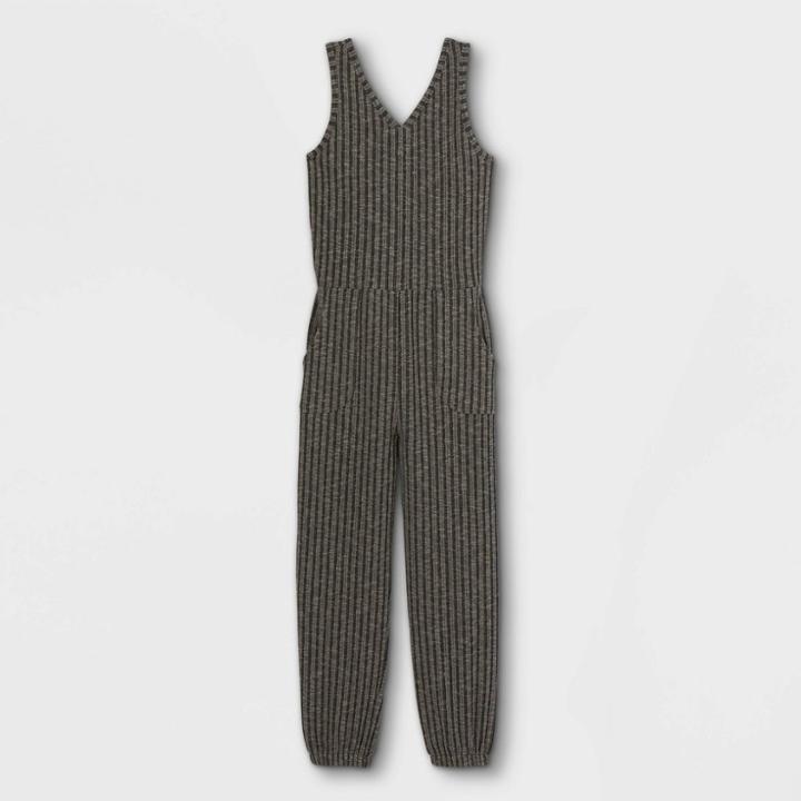 Girls' Rib-knit Sleeveless Jumpsuit - Art Class Black