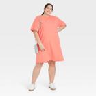 Women's Plus Size Elbow Sleeve Knit T-shirt Dress - A New Day Dark Peach