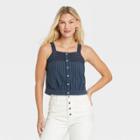 Women's Button-front Cropped Tank Top - Universal Thread Navy Blue