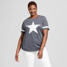 Women's Plus Size Short Sleeve Star Print Baseball T-shirt - Grayson Threads (juniors') Gray