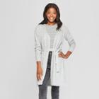 Women's Long Sleeve Cable Knit Belted Duster Cardigan - Almost Famous (juniors') Gray