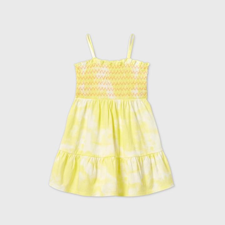 Toddler Girls' Tank Top Smocked Tie-dye Dress - Art Class Yellow