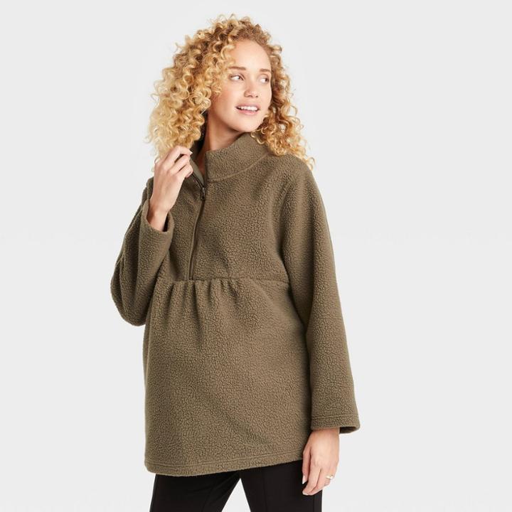 Sherpa Maternity Sweatshirt - Isabel Maternity By Ingrid & Isabel Olive Green
