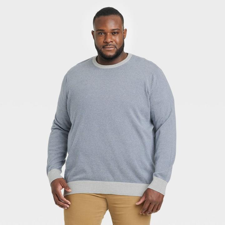 Men's Big & Tall Striped Crew Neck Pullover - Goodfellow & Co Blue