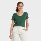 Women's Slim Fit Short Sleeve V-neck T-shirt - A New Day Green