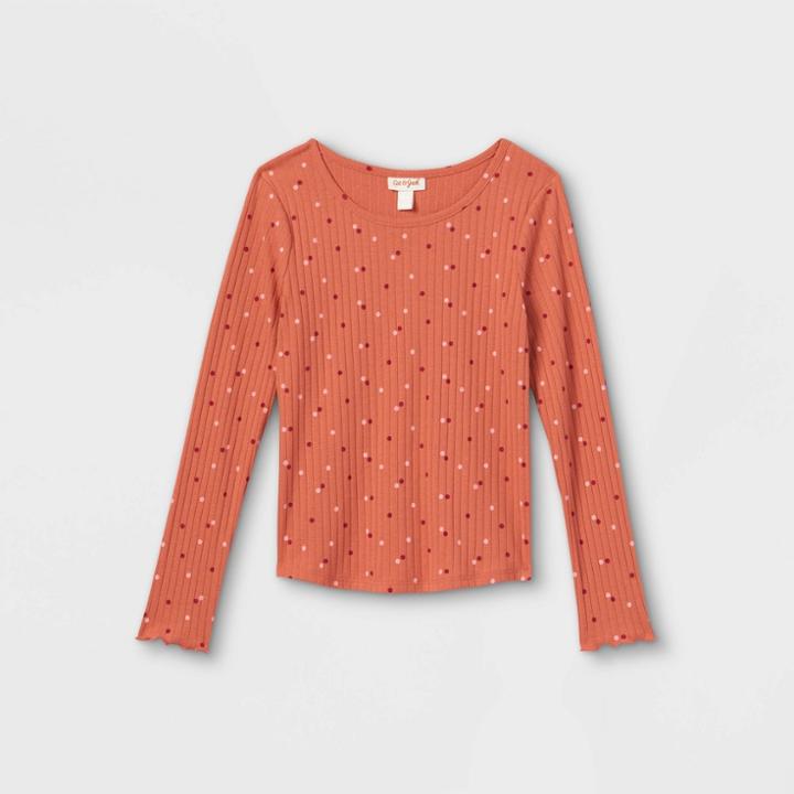 Girls' Rib-knit Printed Long Sleeve Top - Cat & Jack Red