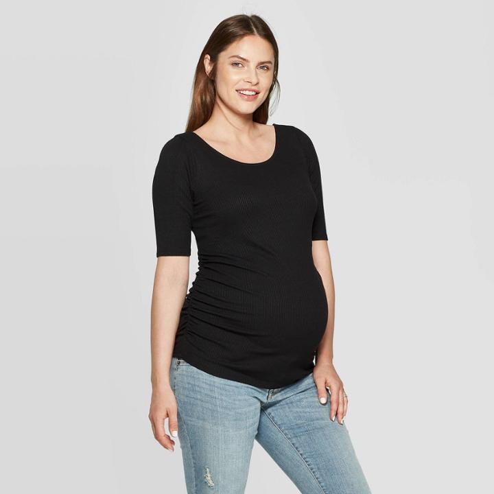Maternity Short Sleeve Rib T-shirt - Isabel Maternity By Ingrid & Isabel Black