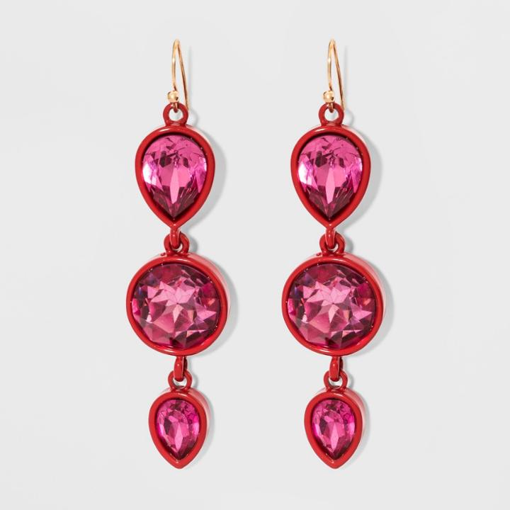 Linear Drop Round And Teardrop Resin Stone Earrings - A New Day Fuchsia