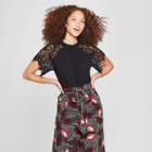 Women's Short Sleeve Crochet Swing Shirt - A New Day Black