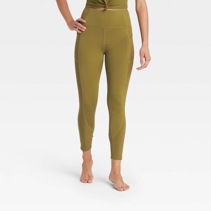 Women's Ultra High-rise 7/8 Leggings With Ribbed Panels - Joylab Army Green