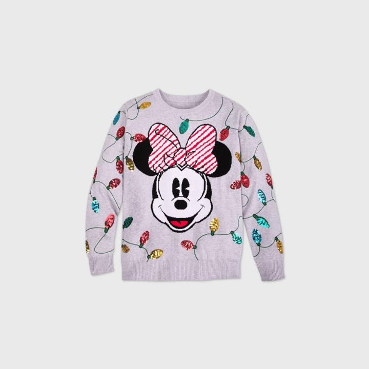Women's Disney Minnie Mouse Holiday Cheer Sweater - Gray Xs - Disney