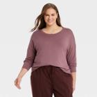 Women's Plus Size Long Sleeve Rayon Span T-shirt - A New Day Brown
