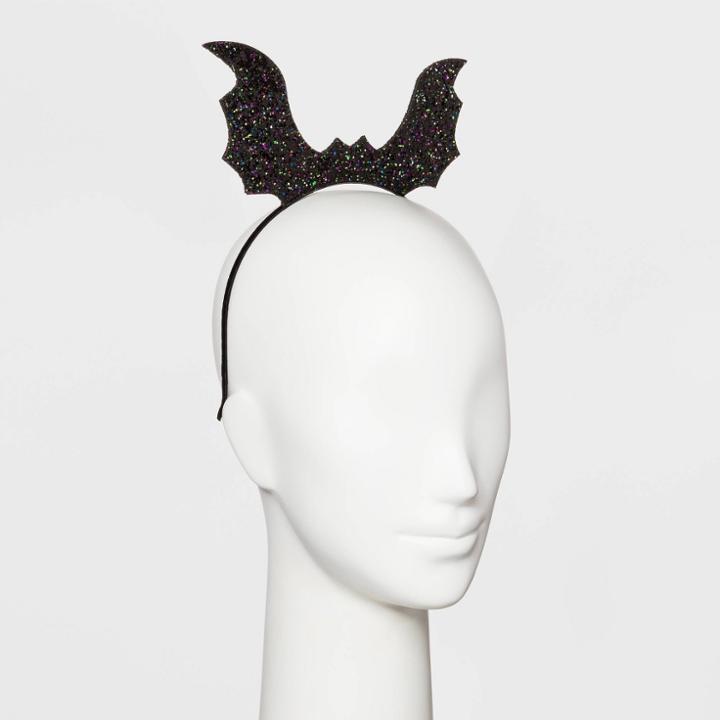 Distributed By Target Satin Cover Metal Headband With Glitter Bat Top- Black