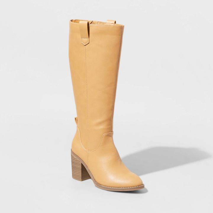 Women's Davina Wide Calf Heeled Riding Boots - Universal Thread Tan