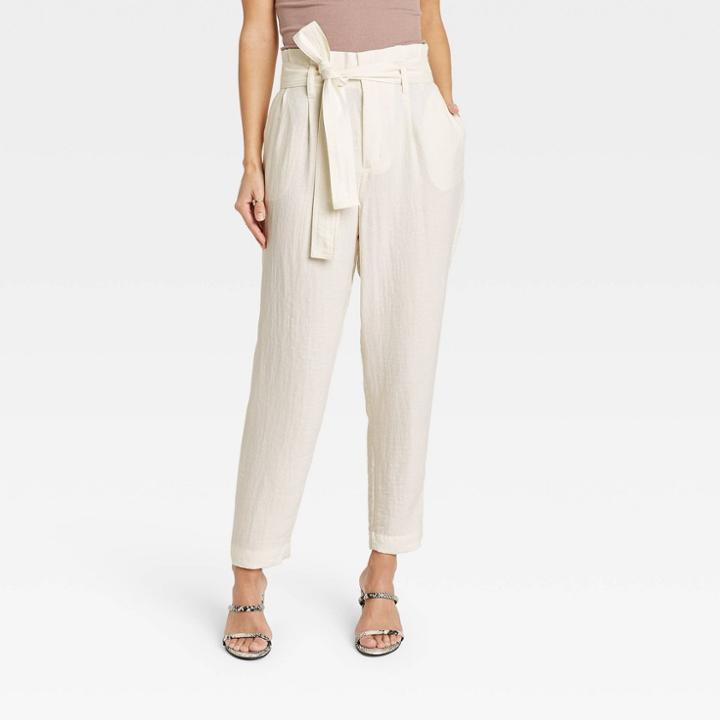 Women's High-rise Paperbag Ankle Pants - A New Day Cream