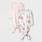 Baby Girls' 2pk Meadow Tie-front Nightgown - Cloud Island White Newborn