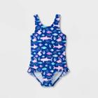 Toddler Girls' Shark Print Ruffle One Piece Swimsuit - Cat & Jack Blue