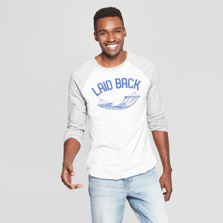 Men's Long Sleeve Laid Back Raglan Graphic T-shirt - Awake White/heather Gray