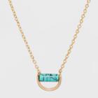 Half Open Circle With Cylinder Semi Precious Turquoise Stone Necklace - Universal Thread Gold