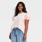 Women's Plus Size Tie-dye Flutter Short Sleeve Scoop Neck Essential T-shirt - Knox Rose Pink