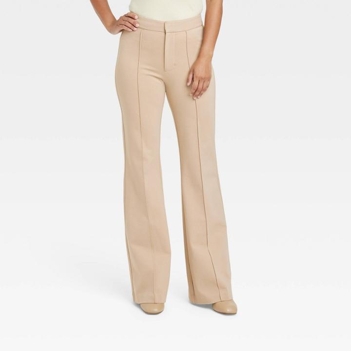 Women's High-rise Slim Fit Retro Flare Pull-on Pants - A New Day Tan