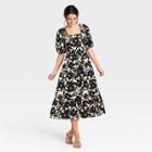 Women's Floral Print Puff Elbow Sleeve Empire Waist Dress- Who What Wear Cream