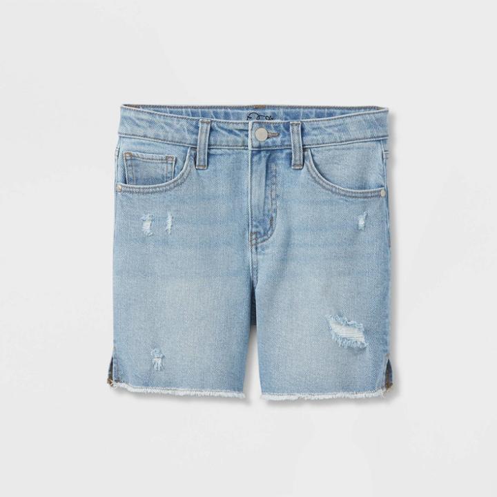 Girls' Distressed Bermuda Jean Shorts - Art Class Blue