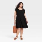 Women's Plus Size Flutter Short Sleeve Textured Tiered A-line Dress - Knox Rose Black