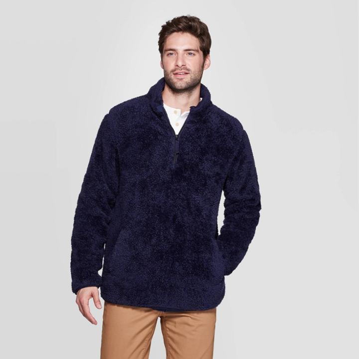 Men's Standard Fit Sherpa Sweatshirt - Goodfellow & Co Navy Voyage 2xl, Men's, Blue Voyage