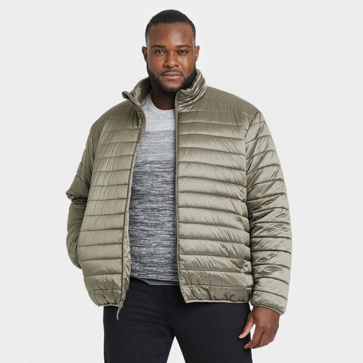 Men's Big & Tall Lightweight Puffer Jacket - Goodfellow & Co Light Taupe 2xl,