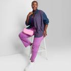 Women's Plus Size Long Sleeve Hi-low Oversized Flannel Shirt - Wild Fable Purple Plaid