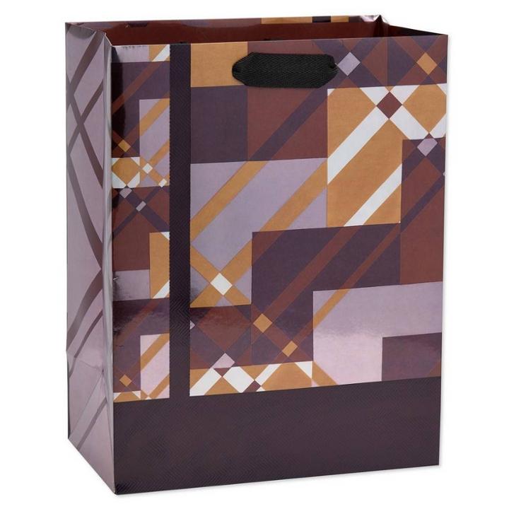 Geo Plaid Large Father's Day Gift Bag - Papyrus,
