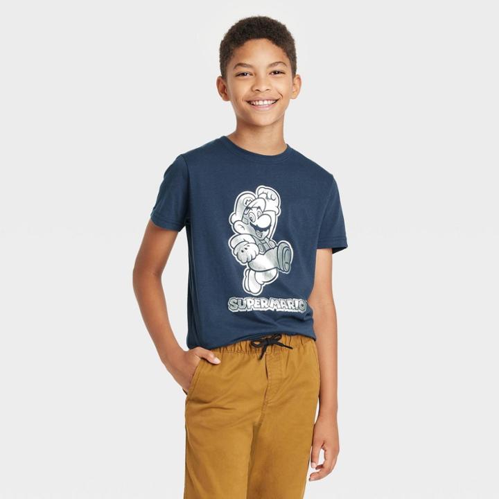 Boys' Super Mario Short Sleeve Graphic T-shirt - Navy Blue