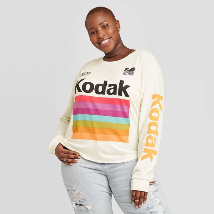 Women's Kodak Plus Size Long Sleeve Graphic T-shirt (juniors') - Ivory 1x, Women's, Size: