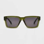 Men's Shiny Plastic Rectangle Sunglasses - Original Use Olive Green