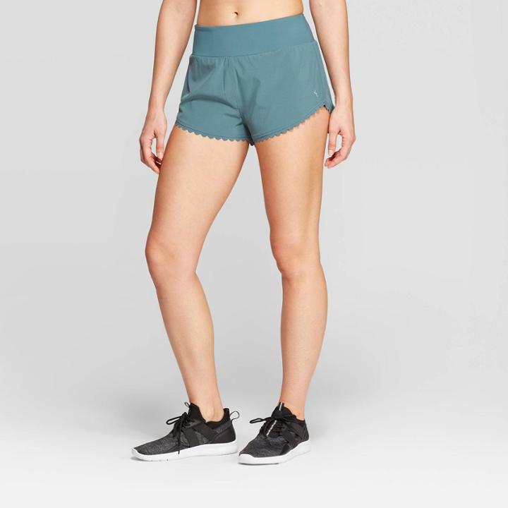 Women's Scalloped Edge Shorts With Inner Brief - Joylab Seaweed Teal