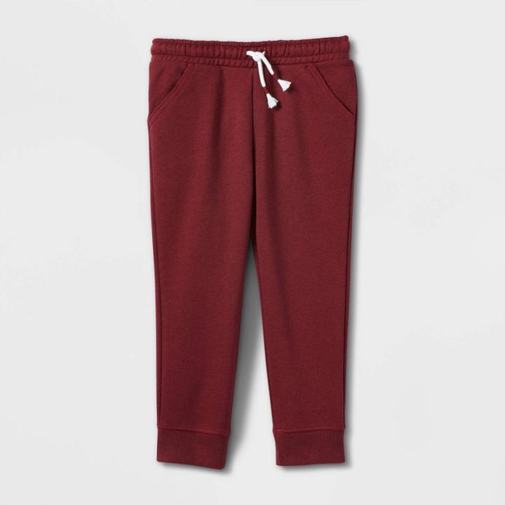 Toddler Girls' Solid Fleece Jogger Pants - Cat & Jack Burgundy